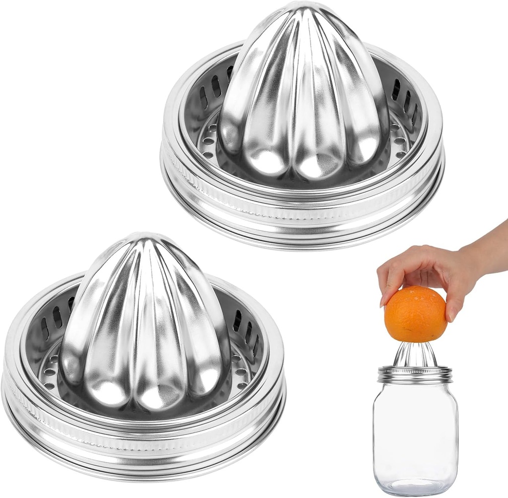 2pcs Mason Jar Juicer Lids for 3.38 Inch Wide Mouth Mason Jar, Stainless Steel Screw Top Lemon Juice Squeezer Lifestyle Manual Hand Juicer Accessories for Citrus Orange Lime