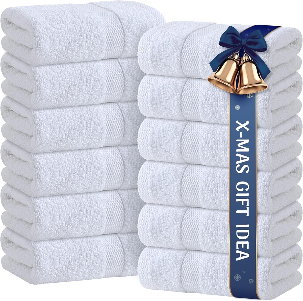 Wealuxe White Hand Towels for Bathroom [12 Pack] Cotton Hand Towel Bulk for Gym, Kitchen and Spa, 16x27 Inches Soft Highly Absorbent Quick Dry Terry Salon Towels