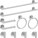 10-Pieces Bathroom Hardware Set, Includes 24 Inch Towel Racks for Bathroom Wall Mounted, Toilet Paper Holder, Towel Hooks for Bathrooms, Towel Rings for Bathroom Wall (Brushed Nickel)