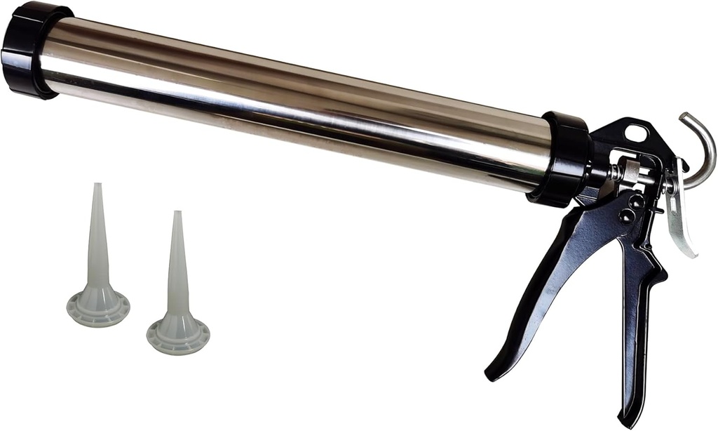 Professional Sausage Caulking Gun, Stainless Steel, 19 Inch Tube, Manual Drive, for Glass Installation, Tiling, Bathroom, Kitchen (1 piece)