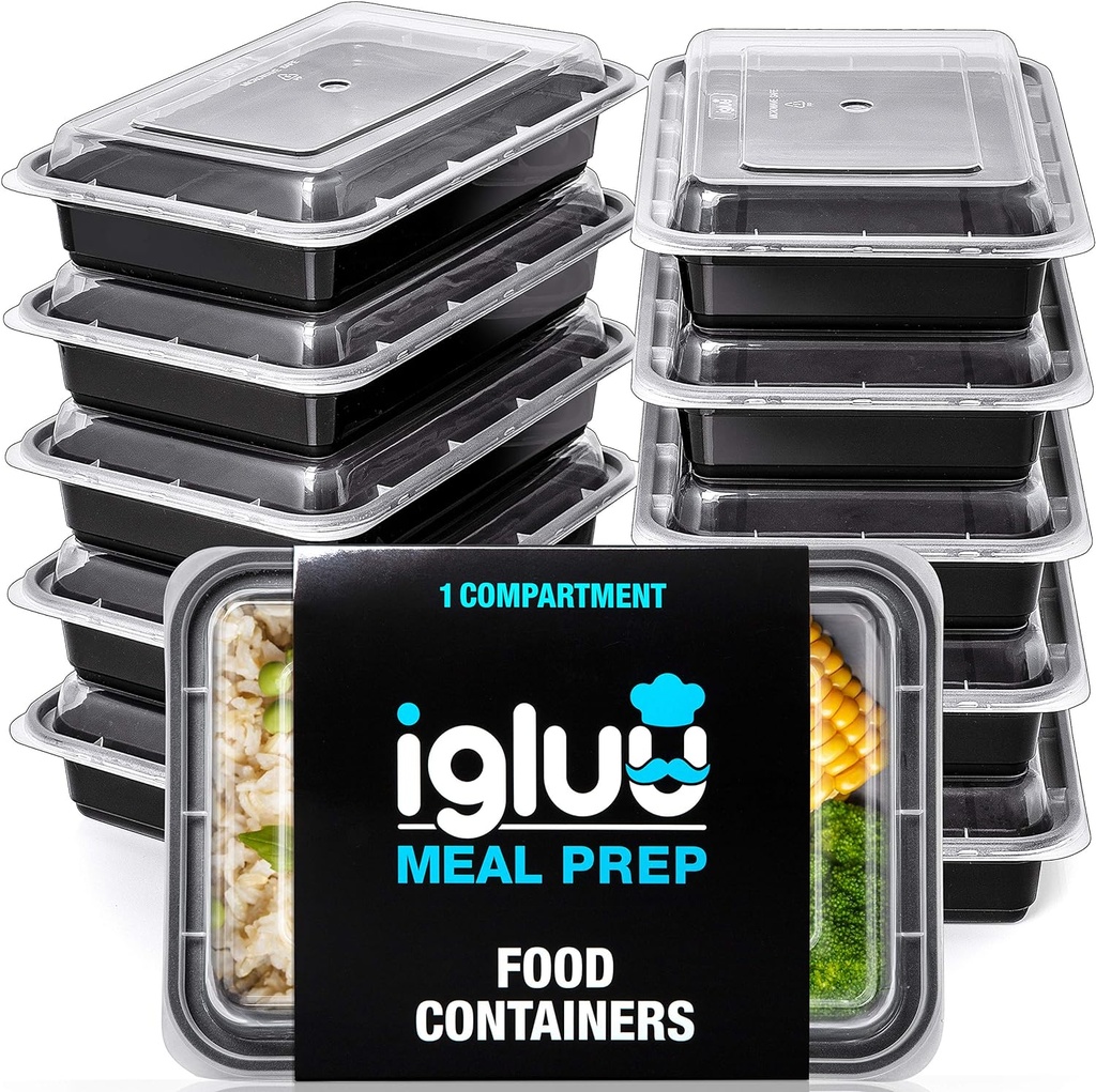 Igluu Meal Prep Containers Reusable (30 Pack) – Food Containers with Lids – Stackable, Microwave, Freezer & Dishwasher Safe – 28oz – 1 Compartment – BPA-Free