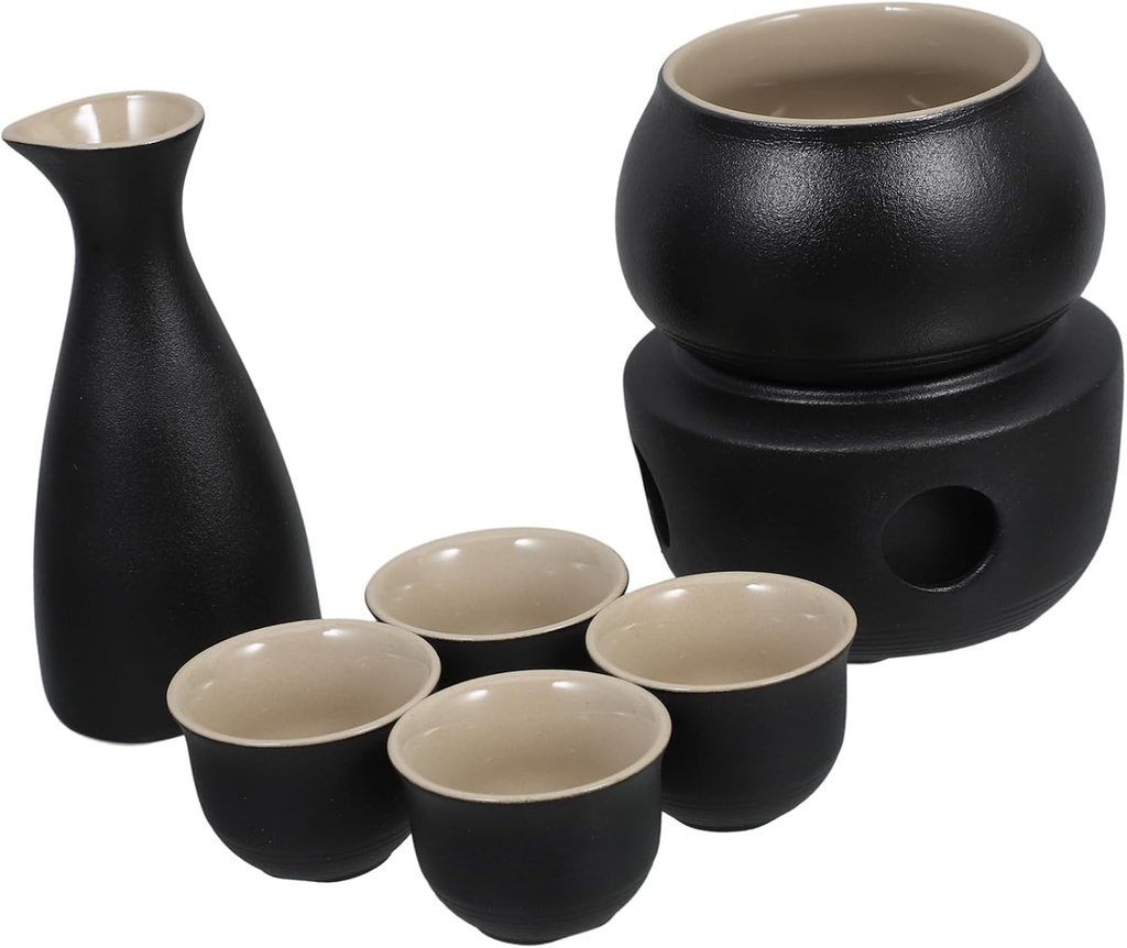 1set Traditional Ceramic Sake Kettle Set Cups Vintage Sake Warmer and Warming Bowl for Japanese Rice and Restaurants