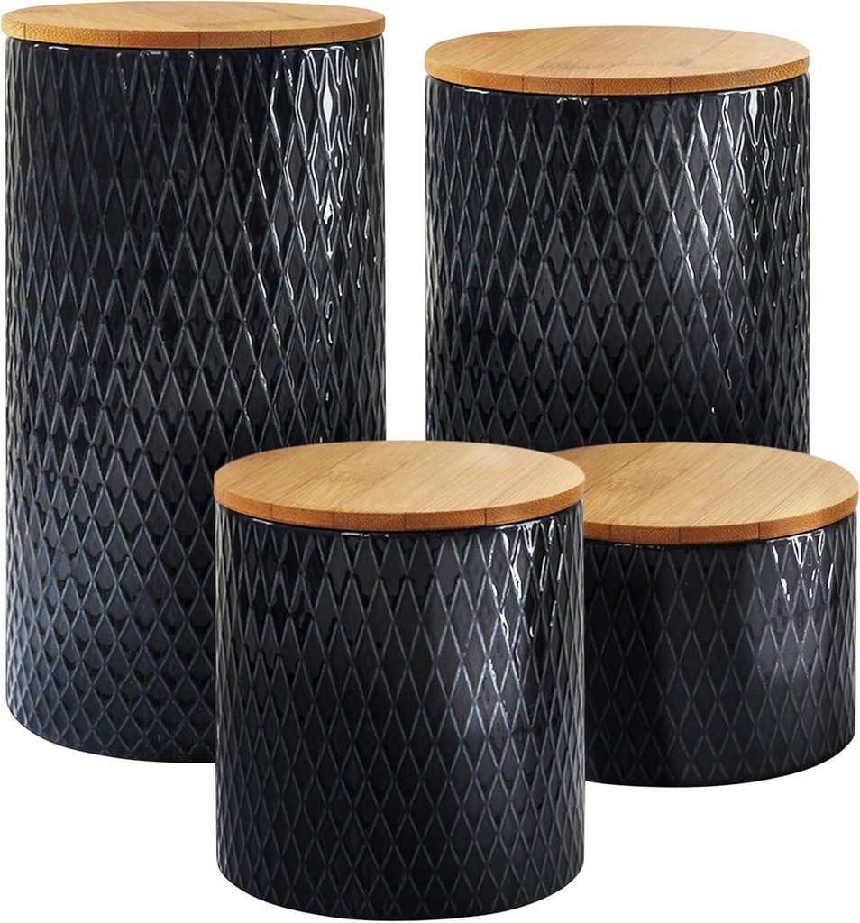 American Atelier Diamond Embossed Canister Set 4-Piece Ceramic Jars Chic Design With Lids for Cookies, Candy, Coffee, Flour, Sugar, Rice, Pasta, Cereal & More Navy