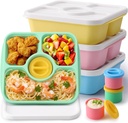 Bento Snack Box Containers, Kids Adults Bento Lunch Box Containers, 4 Pack Meal Food Prep Containers Reusable with Lids, Divided Food Storage Containers with Sauce Cups, Pastel Color