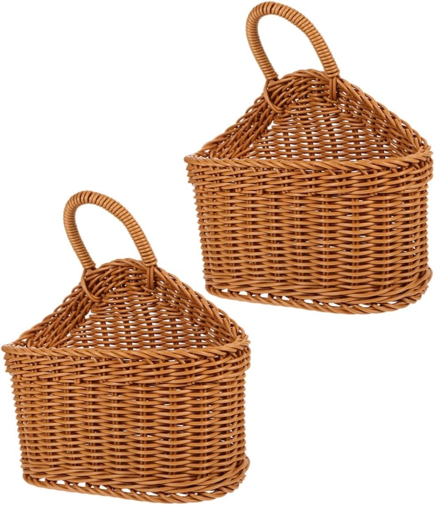 2pcs Rustic Hand Woven Wall Hanging Basket for Kitchen Storage Spoon Chopsticks Holder Space-saving Hanging Baskets