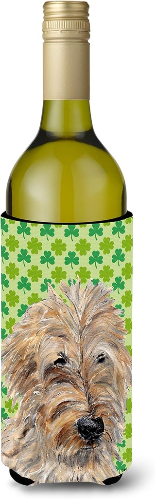 Caroline's Treasures SC9739LITERK Golden Doodle 2 Lucky Shamrock St. Patrick's Day Wine Bottle Hugger Bottle Cooler Sleeve Hugger Machine Washable Collapsible Insulator Beverage Insulated Holder