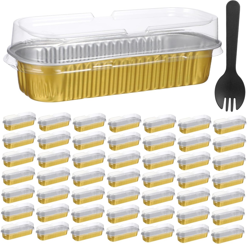 Cabilock 50pcs Mini Cake Pans with Lids Aluminum Foil Baking Containers for and Storage Versatile Food Box for Bread Cheese and Desserts for Any Occasion