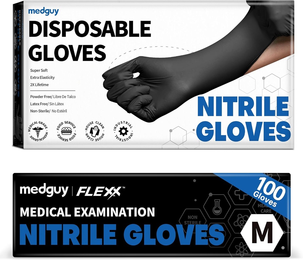 Nitrile Disposable Gloves, 4.5 Mil Black Powder-Free Latex-Free Food-Safe Glove for Exam, Tattoo, Food Prep, 100 Pcs