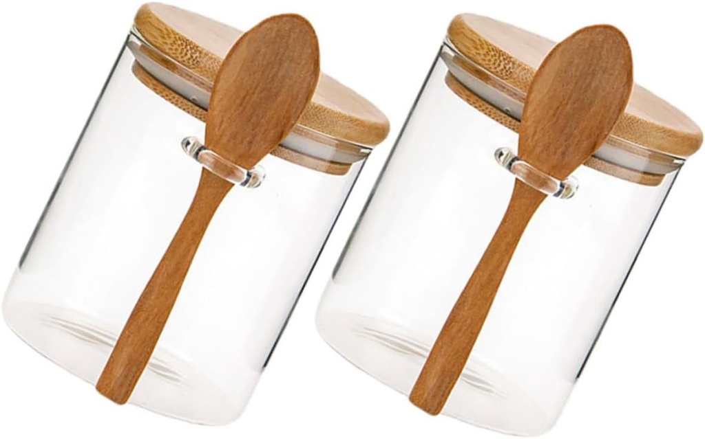 Alipis 2pcs Glass Food Storage Containers Spoon Lid Airtight Canister Jar Cookie Jar Lids