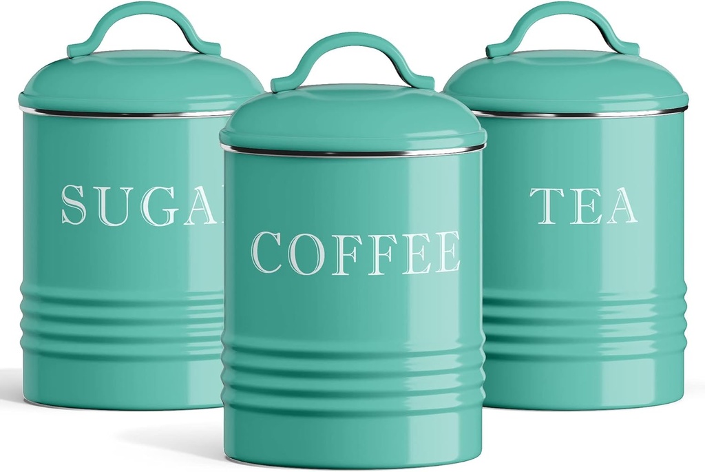 Barnyard Designs Canister Sets for Kitchen Counter, Vintage Kitchen Canisters, Country Rustic Farmhouse Decor Coffee Tea Sugar Container Set, Metal (Turquoise)