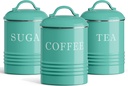 Barnyard Designs Canister Sets for Kitchen Counter, Vintage Kitchen Canisters, Country Rustic Farmhouse Decor Coffee Tea Sugar Container Set, Metal (Turquoise)