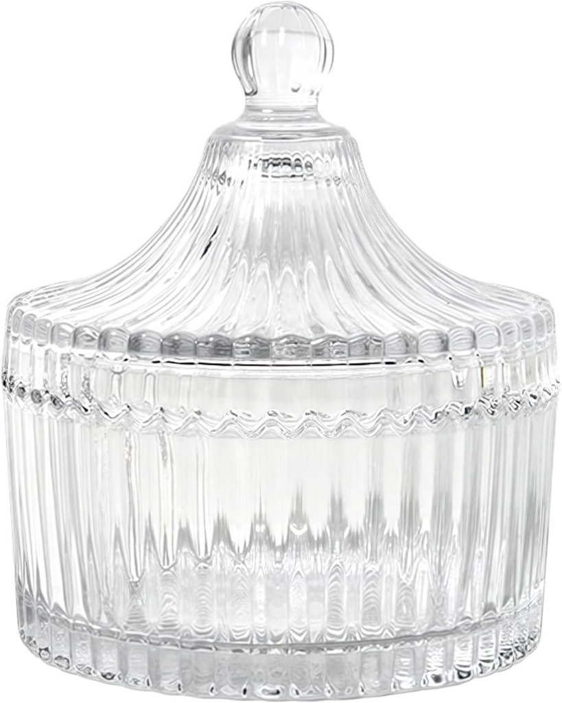 QUUPY 260ml /8.67oz Crystal Glass Covered Candy Dish Sugar Bowl Food Candy Jar Transparent Jar Covered Biscuit Chocolate Nuts Snack Box Containers Organizer Home Decor