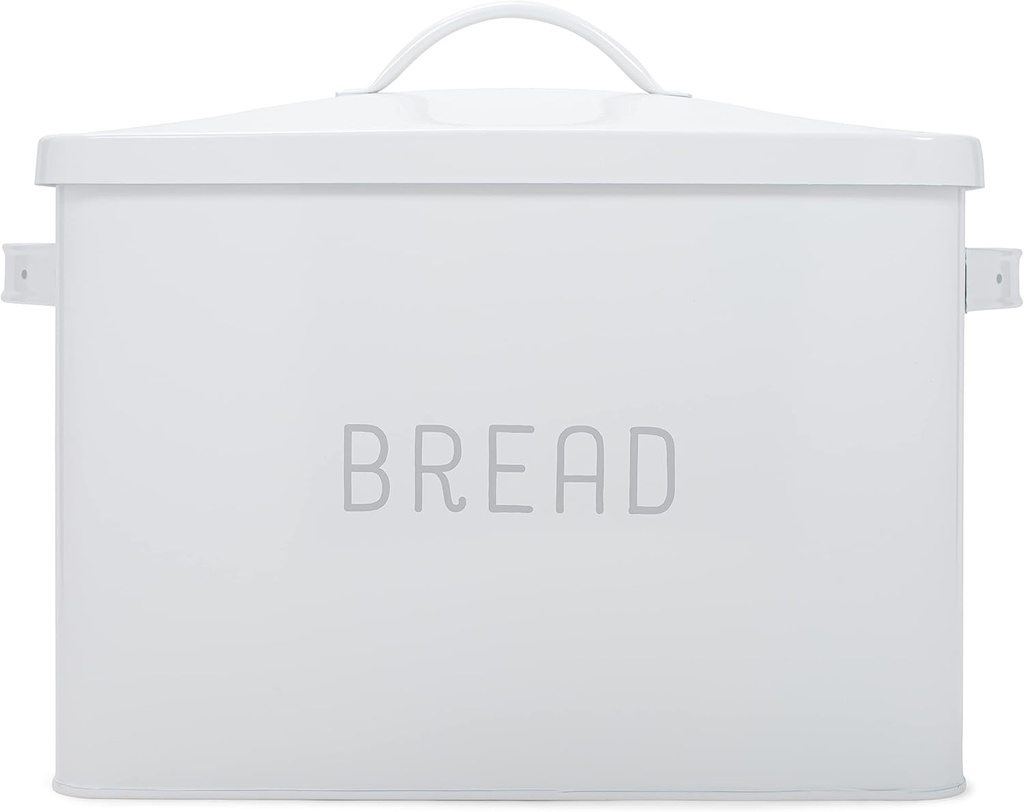 Nat & Jules Extra Large White 15 x 10 Metal Farmhouse Bread Box - Holds Two Full Loaves