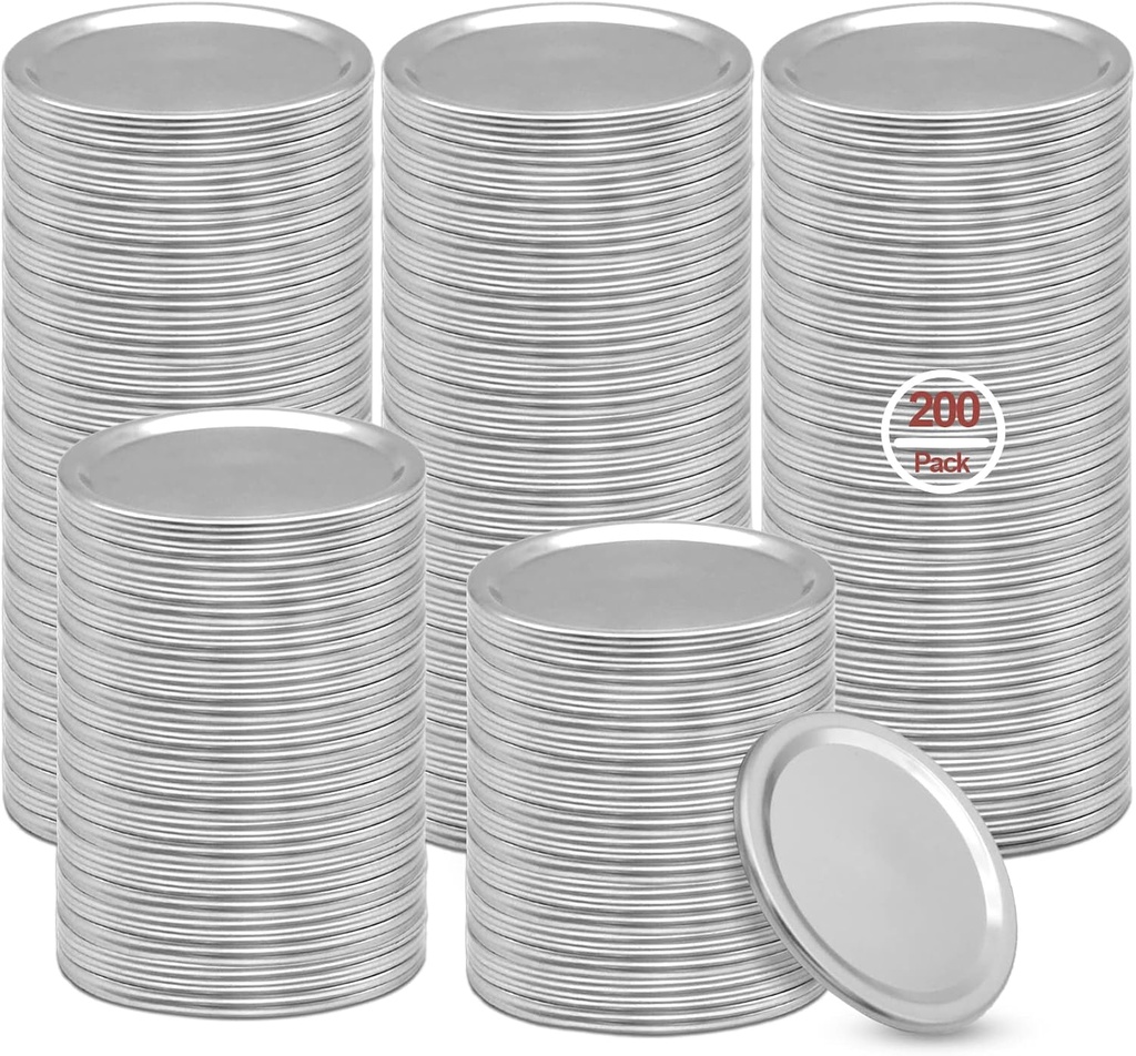 Canning Lids Regular Mouth, 200 Count 70MM Mason Jar Split-Type Metal Canning Lids for Ball, Kerr, Canning Jar lids Bulk, Food Grade Material Reusable Leak Proof Lids with Silicone Seals Rings