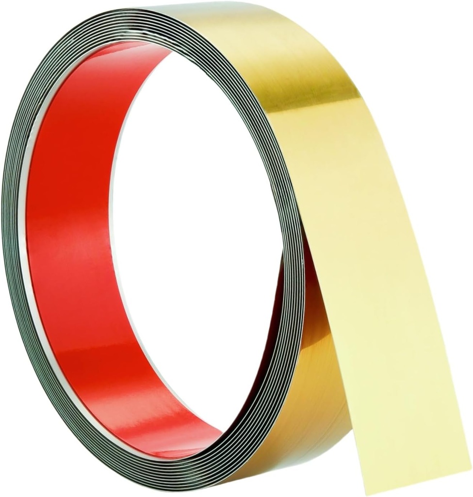 20FT Metal Wall Trim,Peel and Stick Molding Trim Frame,Stainless Steel Trim,self Adhesive Trim for Wall Fireplace Microwave Gap Filler,Gold Glossy,20ft x 1.6inch