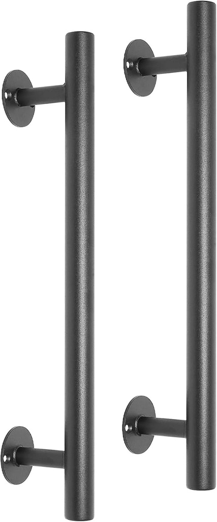 16'' Long Black Metal Door Pull Handles Pack of 2, Shed Door Handle, Outdoor Garage Fence Gate Handles, Modern Interior Cabinets Closet Furniture Pulls