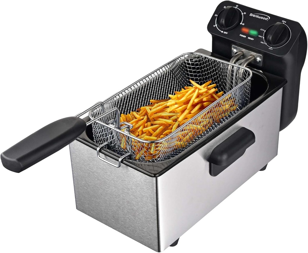 Brentwood DF-730S 1500w 3L / 12-Cup Electric Stainless Steel Deep Fryer with Adjustable Temperature and Odor Free Filter, Dishwasher Safe Removable Basket, Enamel Pot, and Lid with Viewing Window