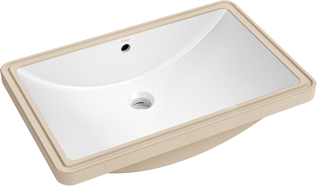 KRAUS Elavo 23 in. Rectangular Porcelain Ceramic Undermount Bathroom Sink in White with Overflow Drain, KCU-243