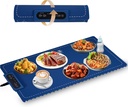 Warming Mat for Food, Full Surface Heating Warming Tray Rollable Electric Food Warming Pad with 3-Temperature Settings and Auto-Off Timer for Buffet Party Gathering,Blue