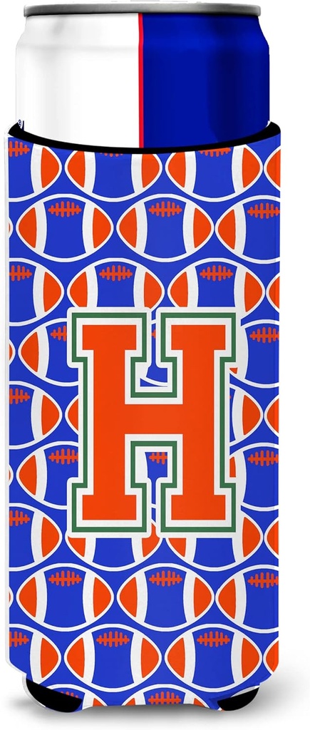 Letter H Football Green, Blue and Orange Ultra Beverage Insulators for slim cans