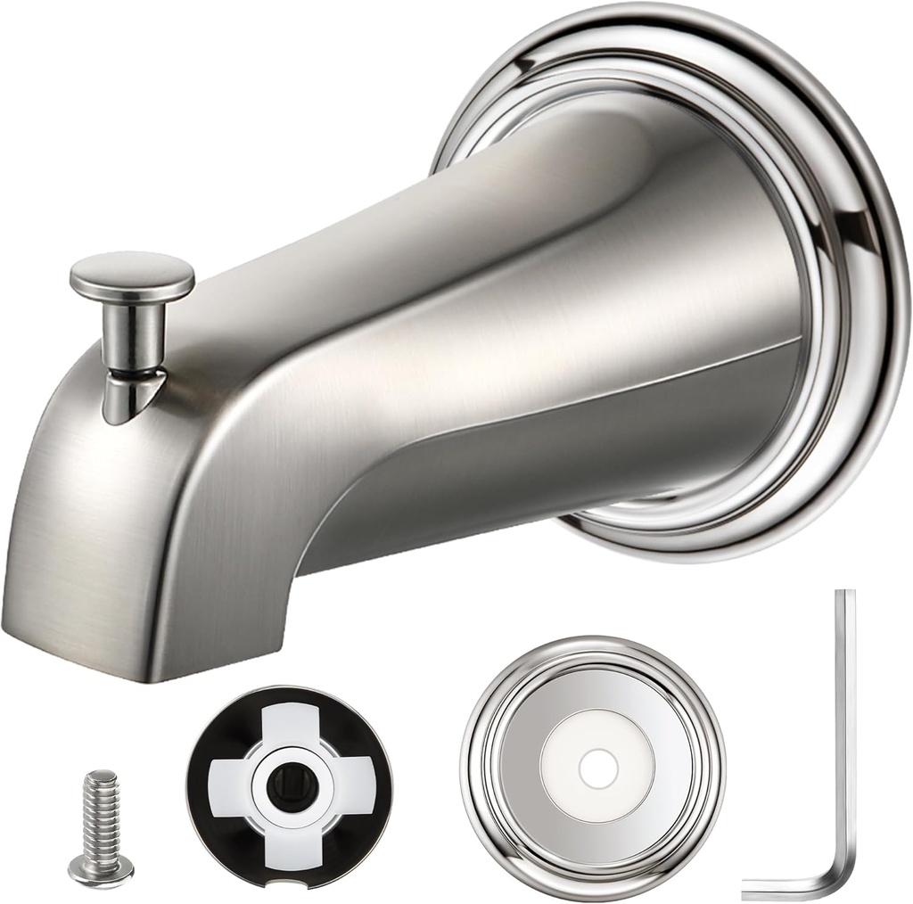 Dreyoo Tub Spout Kit Compatible with American Standard 8888026.002, Slip On Diverter Tub Spout with Metal Cover Ring and Gasket, Bathroom Bathtub Faucet Fits 1/2'' Copper Water Tube(Brushed Nickel)
