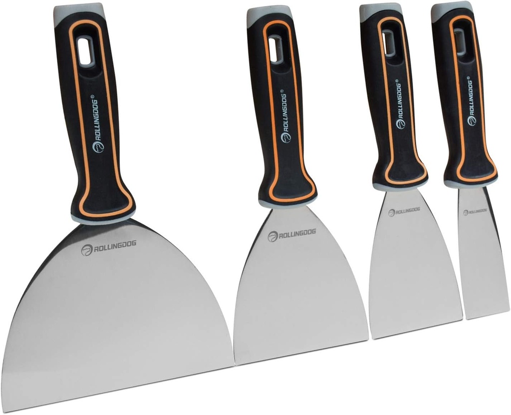 ROLLINGDOG 4PC Putty Knife Set(1.5",3",4",6") - Putty Knives Spackle Knife Great for Putty Scraper, Cleaning, Spreading on Drywall Repairs