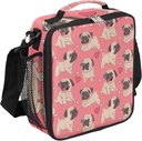 Cartoon Pugs Puppies Heart Print Insulated Lunch Box Reusable Lunch Bag for Adult Kids Meal Tote Kit Meal Holder for Work School Picnic Outdoor