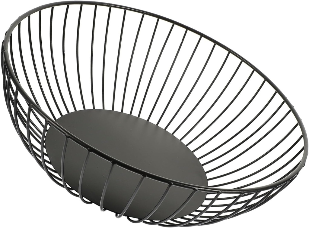 GARVALON Wire Fruit Bowl Modern Iron Fruit Basket for Kitchen Counter Multi-functional Snack Vegetable Holder Hollow Design for Air Circulation Elegant Black Finish
