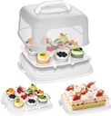 VGOODALL Cupcake and Cake Container with Lid, White Square Cake Carrier 12 Capacity Cup Dessert Holder with Handle for Pie Muffin Cobbler Family Picnics and Party Events, 2-in-1 Design
