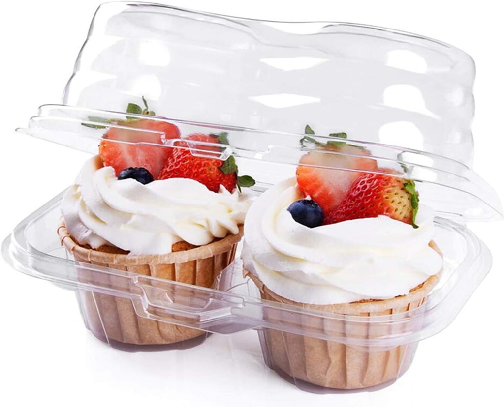 Clear Plastic Cupcake Container with Lid 2 Compartment Individual Clear Plastic Cupcake Muffin Container Boxes Cupcake Carrier Holder Box for Cupcake Party Wedding,50 Pack