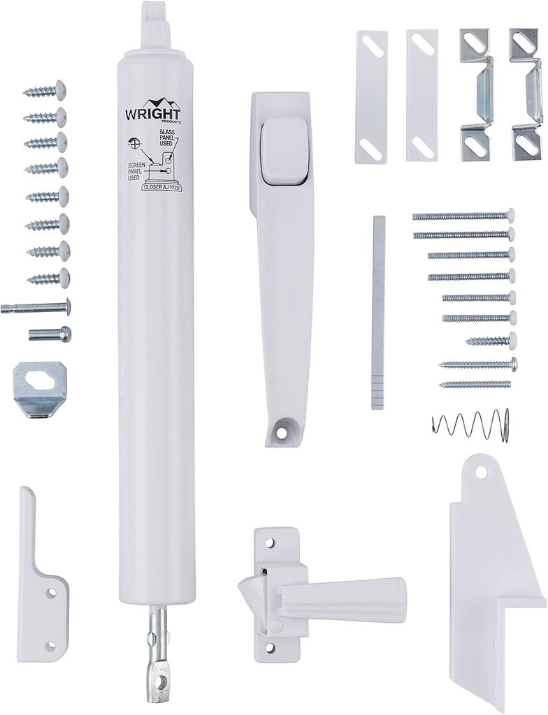 Wright Products Lanai Corrosion Resistant Screen Door Hardware Kit – Pneumatic Closer with Push-Button Latch, No Lock Out, Hold-Open Washer (Transitional, White)