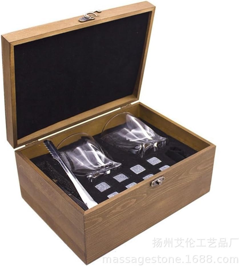 Whiskey Stone Glass Twisted Cup Ice Wine Stone Wooden Box Set