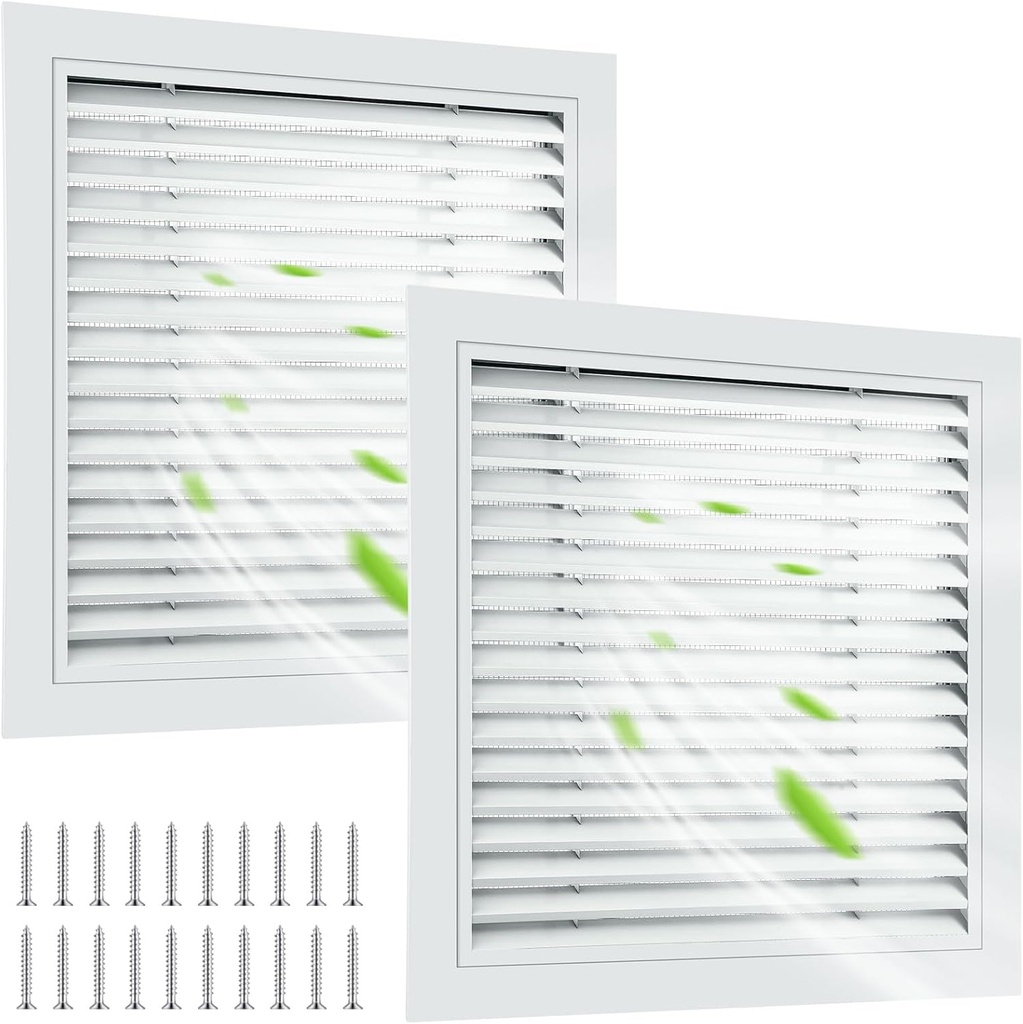 Gisafai 2 Pcs 26" x 26" Gable Vent Aluminum Alloy Wall Vents Shed Attic Vent with Screen Return Air Grill with Screws, for Ventilation Exterior Doors Wall House (White)
