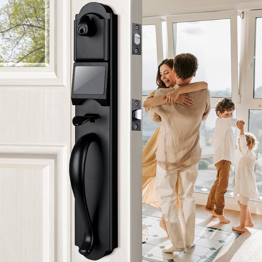 Keyless Entry Door Lock Set, Camelot Trim Exterior Door Handleset with Single Cylinder Deadbolt, Heavy Duty Front Door Lockset, Left Handed, 17.52'' Length