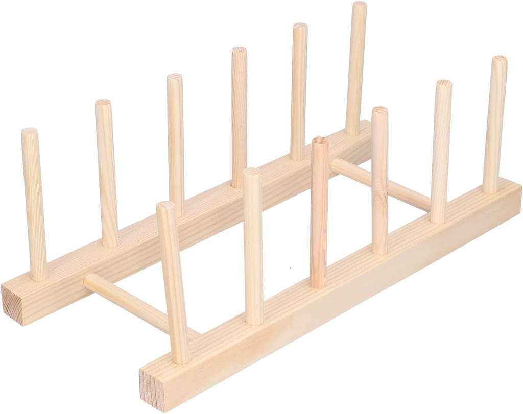 Multi Grids Dish Drying Rack, Wooden Dish Racks Plate Stand Holder Vertical Drainer Kitchen Cabinet Countertop Cup Pot Lid Cutting Board Drying Holder (5 Grid 28cm)