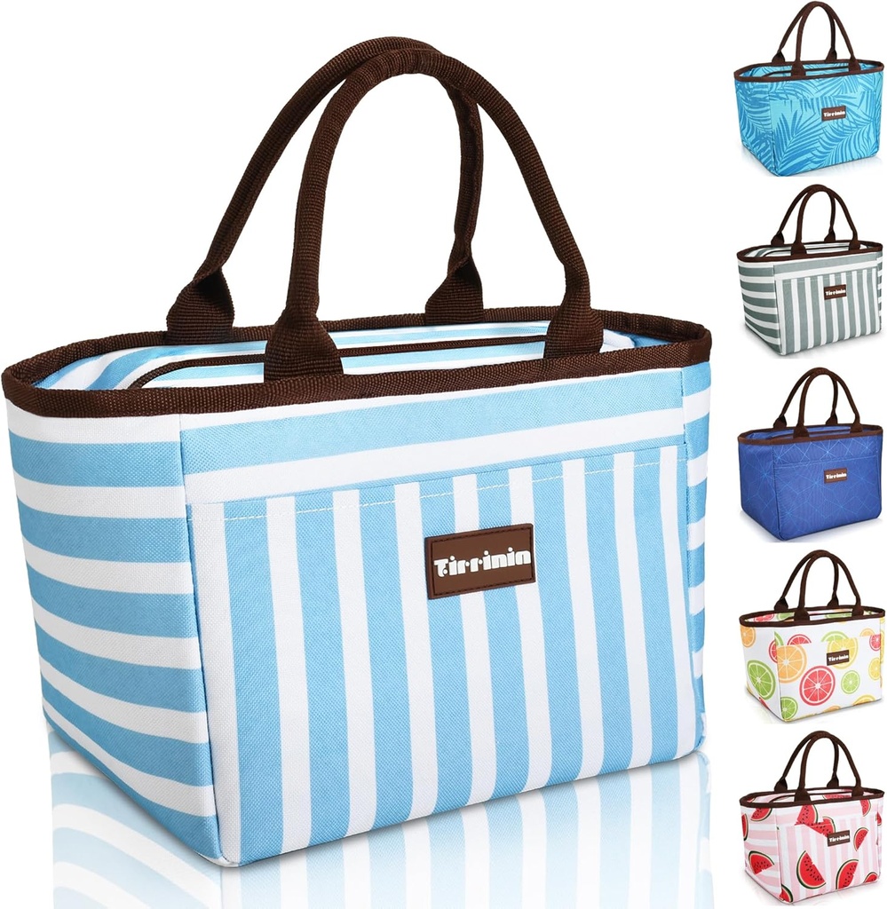 Tirrinia Lunch Bags for Women Men, Cute Insulated Lunch Tote Bag for Women, Fashionable Leakproof Lunch Box for Adult, Reusable Large Cooler Lunch Bag for Working/Picnic - Blue Stripe