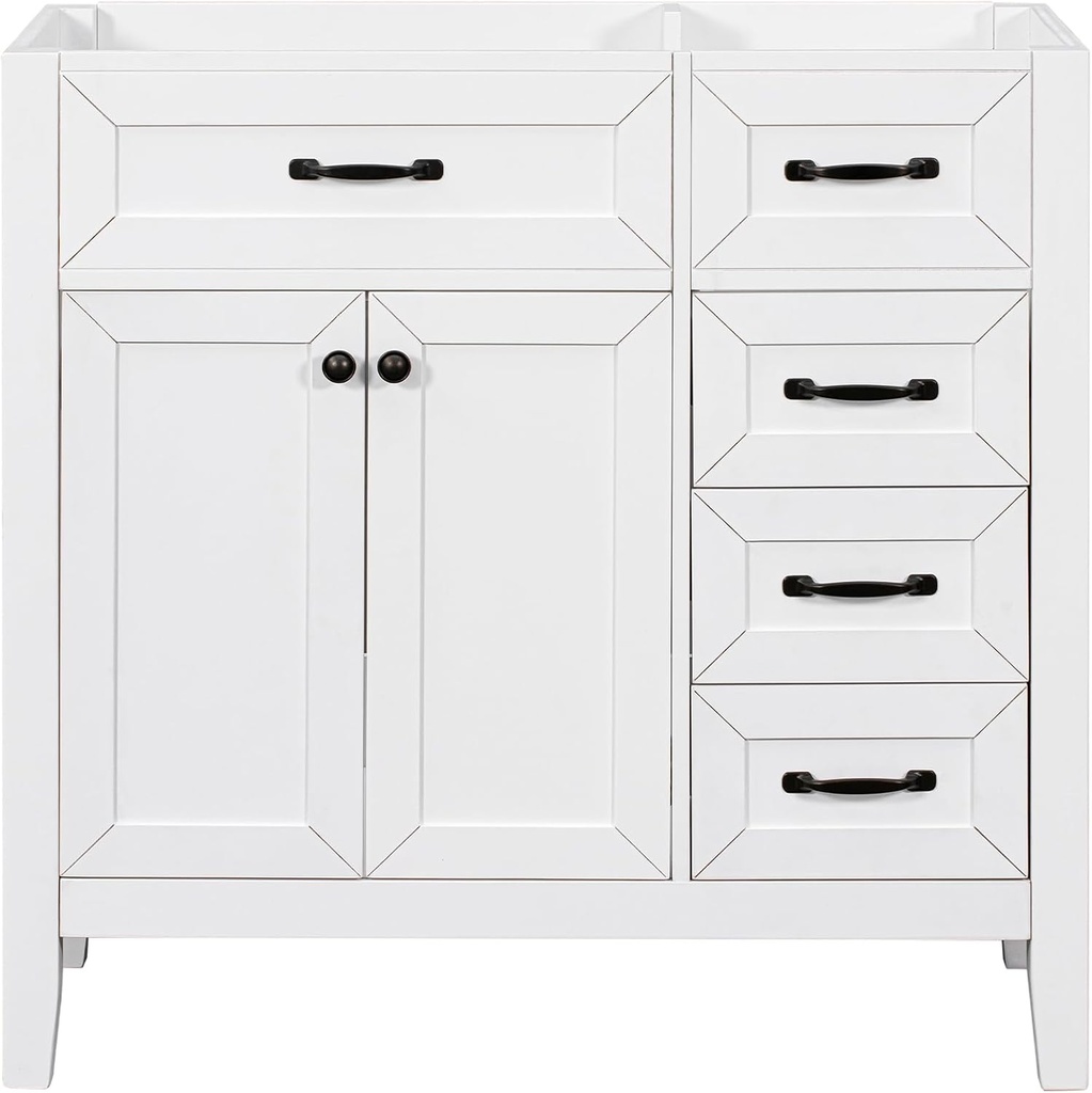 36" Bathroom Vanity Without Sink Modern Free Standing Solid Wood Frame Bathroom Cabinet Organizers and Storage with Cabinet Doors, 3 Drawers (No Basin Sink), White