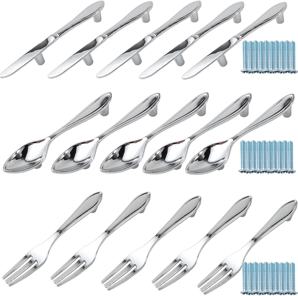 GXXMEI 15PCS Cabinet Pull, Creative Spoon Fork Knife Kitchen Cabinet Closet Drawer Pull Handles Knobs 3-Inch Center
