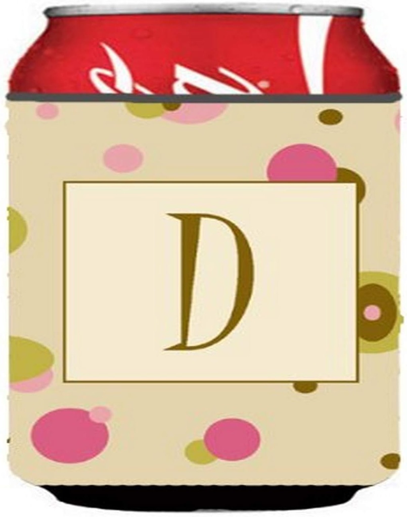 Caroline's Treasures CJ1004-DCC Letter D Initial Monogram - Tan Dots Can or Bottle Hugger Cooler Washable Drink Sleeve Collapsible Beverage Insulated Holder, Can Hugger, Multicolor