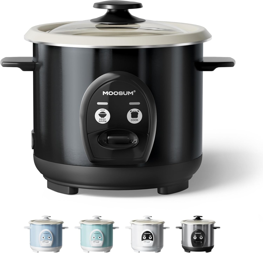3-Cup Uncooked Rice Cooker Small - Ceramic Coating Non-Toxic Inner Pot, One-Touch Multifunction for Rice/Sauté/Yogurt, Dishwasher Safe, 1-3 People Size, Black