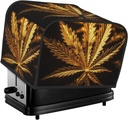4 Slice Toaster Cover with Two Pockets for Storing knife Super Soft Appliance Cover Golden Cannabis Dust Cover for Kitchen Small Oven Cover Kitchen Bread Machine Protector Cover