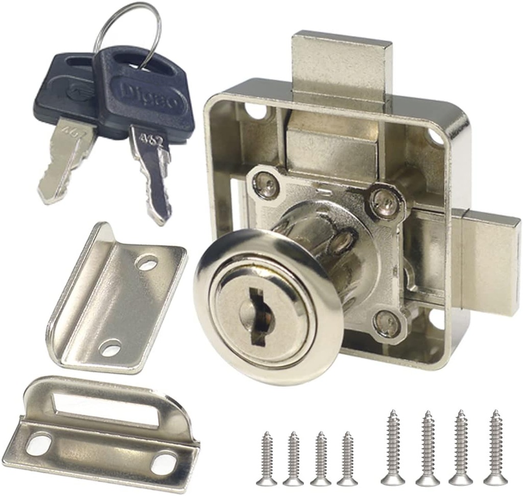 Double Door Lock Cabinet Drawer Lock Safety Lock [Keyed Alike] Double Deadbolt-Door Lock [Installation on The Left Side Door]. Drilling Diameter 3/4"/19mm for (3/5"-/15mm -7/8"-/22mm) Door Panels
