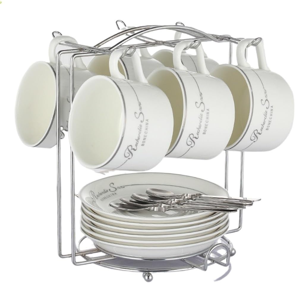 European Ceramic Cup Coffee Cup Set Coffee Cup 6 Piece Set Household Flower Tea Cup Saucer Spoon Mug(E)