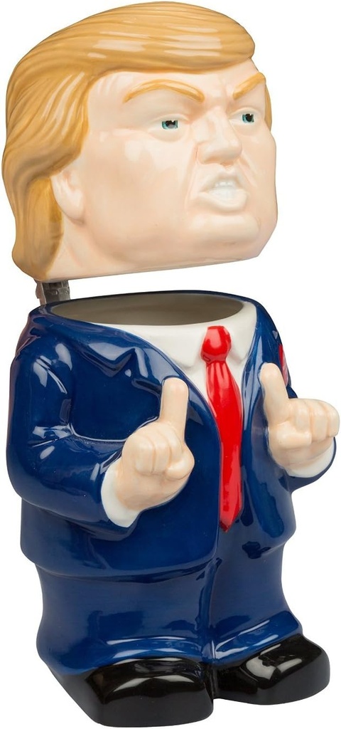 Donald XL Ceramic 3-D Figural 22oz Stein w Pewter Toupee Lid- This Stein TRUMPS all!- Collectible Republican XMAS Stocking Stuffer Gift- Unofficial Parody Presidential Mug White Elephant Gag Gift