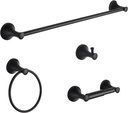 Black Bathroom Hardware Set - 4-Piece Towel Holder Set with 18 or 24 Inch Towel Bar