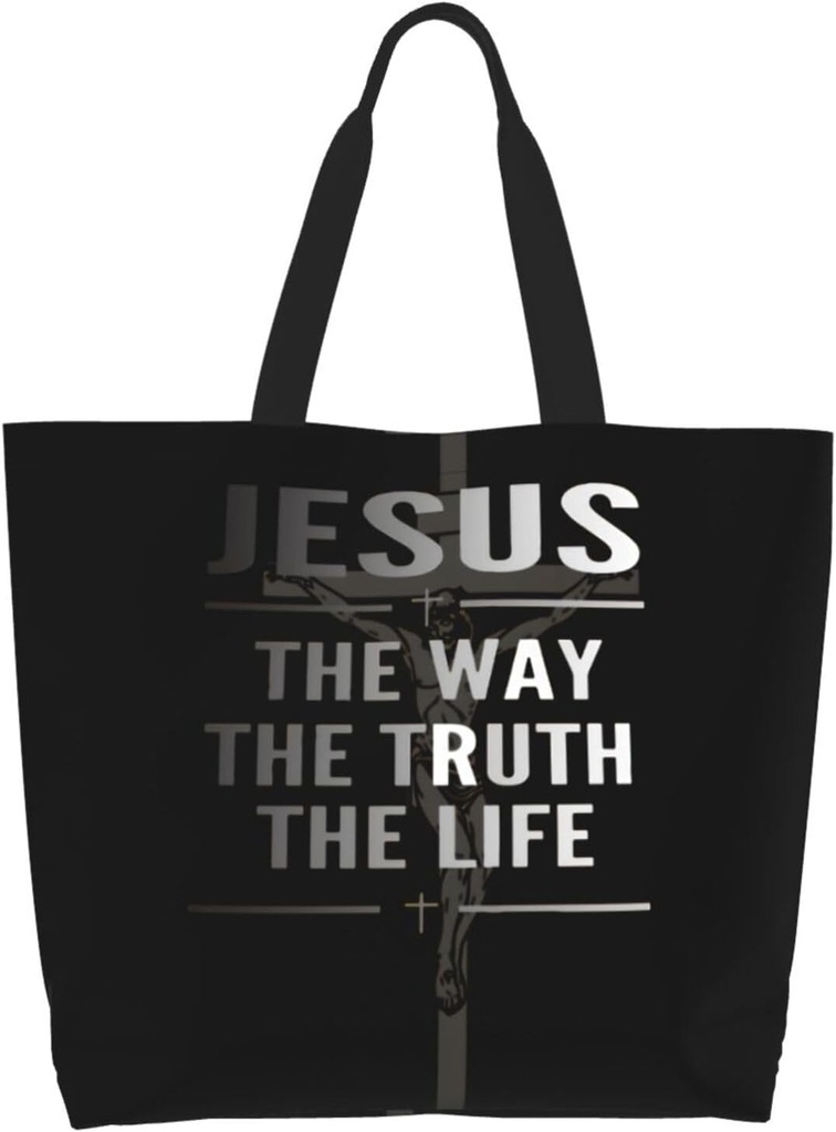 Cross Tote Bag for Women Men Christian Tote Bags with Pockets Jesus Reusable Bag for Shopping, Beach, Travel