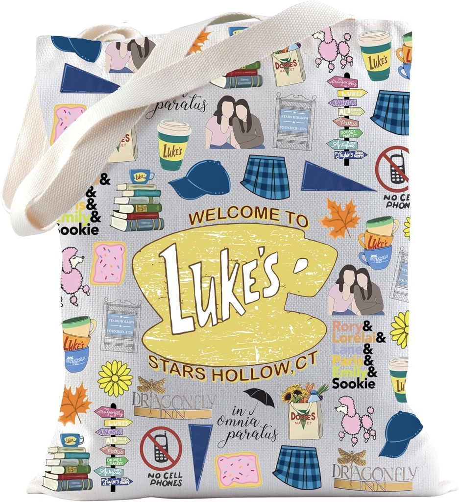 TSOTMO TV Show Merch Stars Hollow Tote Bag for TV Fans Lukes Diner Gift Lorelai and Rory Gift (HOLLOW Tote)