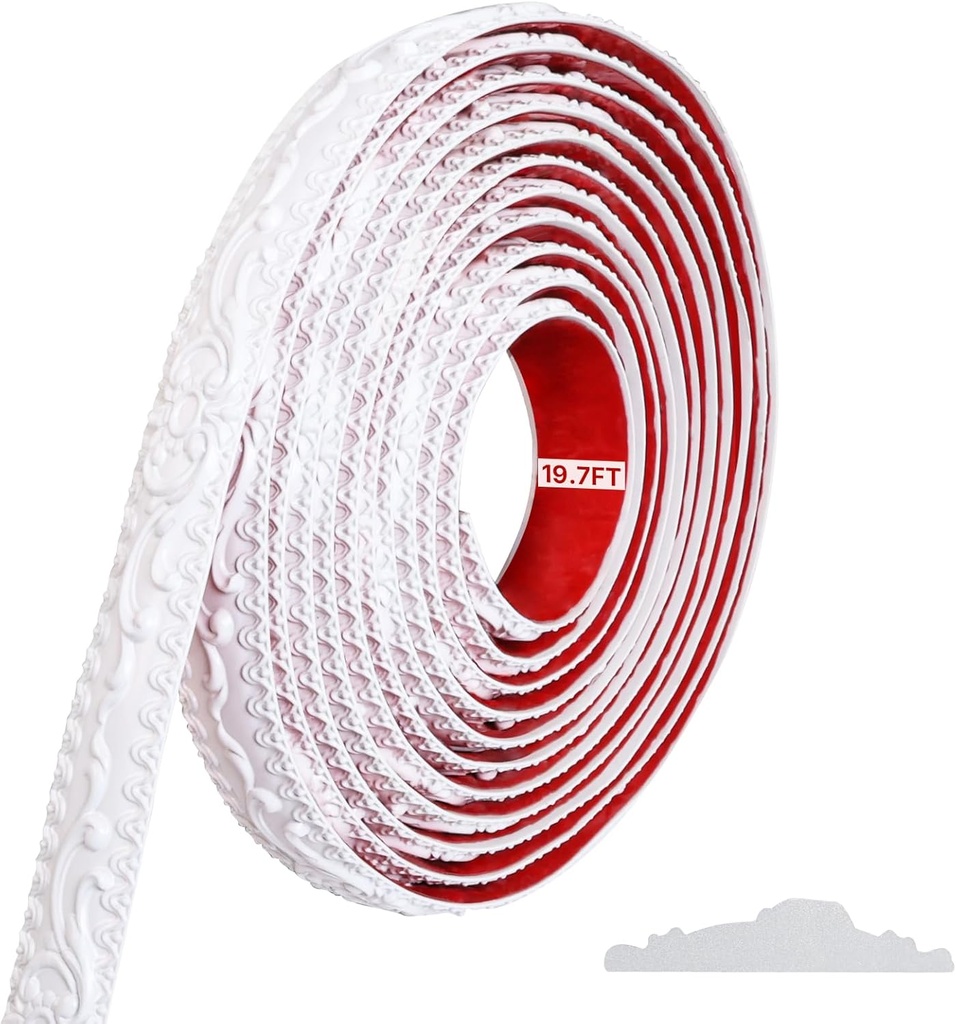 Storystore White Ornate Wall Molding Trim, 1.4 in x 19.7 FT Peel and Stick Wall Decor, Self-Adhesive Crown Molding for Home Decor, TV Background Wall, Mirror Edge