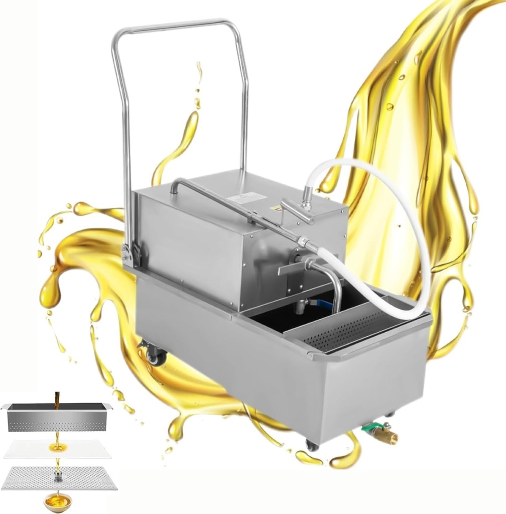 Deep Fryer with Oil Filtration, Stainless Steelfryer Oil Filter Machine, Commercial Mobile Fry Oil Filter, Oil Pump Flow 8.45 Gal/min, Oil Filtration System for Restaurant 55L/14.53Gal