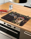 Christmas Countertop Burners Protection Mats for Kitchen, Christmas Cow with Bell Winter Wood Plank Rubber Stove Top Cover Mat, Heat Proof Mats Cooktop Cover for Counter Dish Drying Mat, 28.5"x20.5"